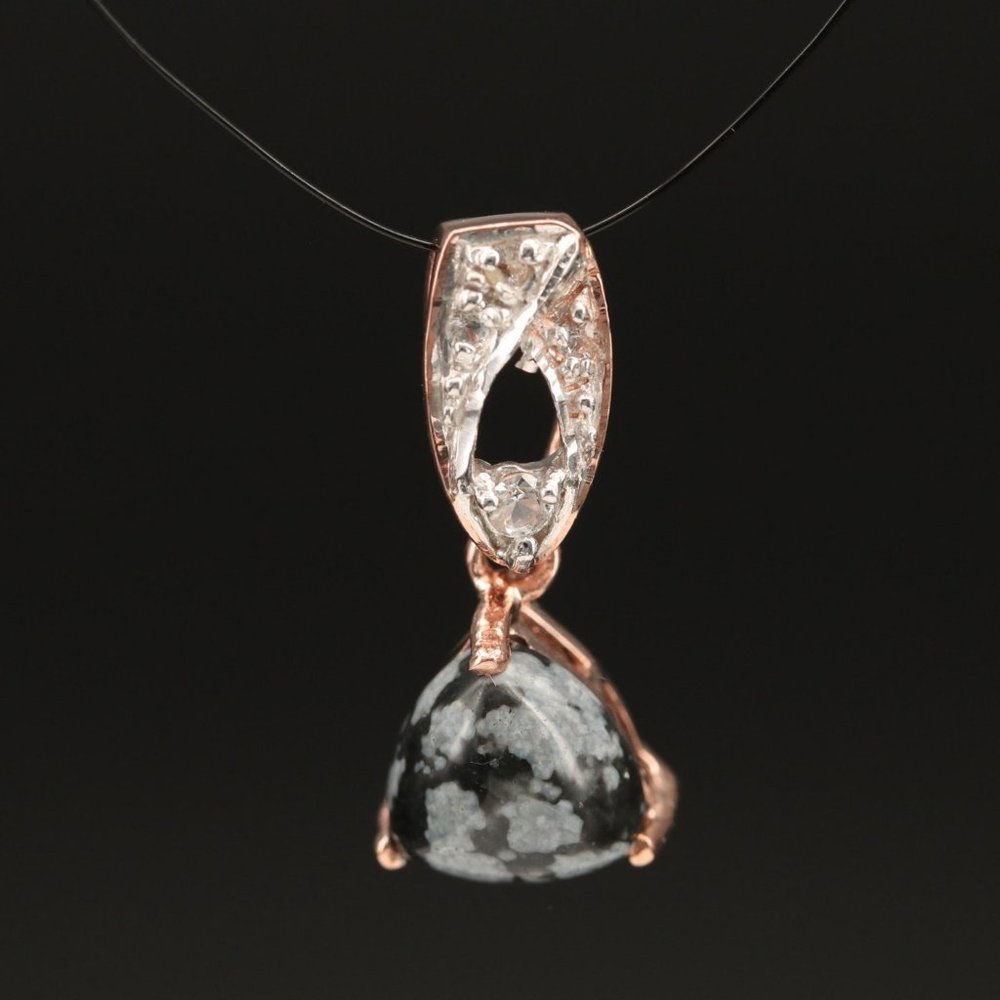 Snowflake Obsidian and Topaz Sterling Drop Pendant